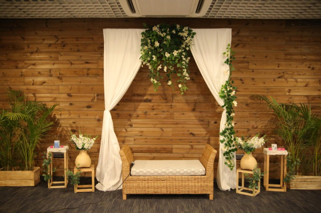 An aesthetically decorated wedding stage